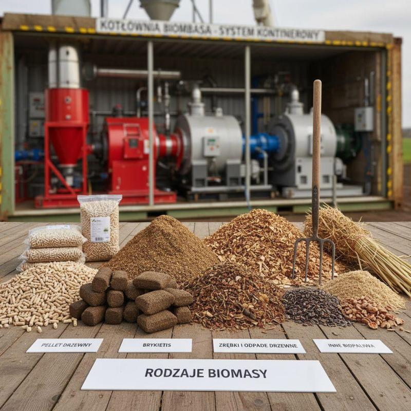 Rodzaje biomasy stosowanej w kotłowniach kontenerowych (pellet, brykiet, zrębki)