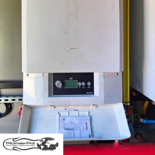 Gazowy kocioł kondensacyjny ACV Nextra 120 kW stanowiący część kaskady 480 kW w kotłowni kontenerowej