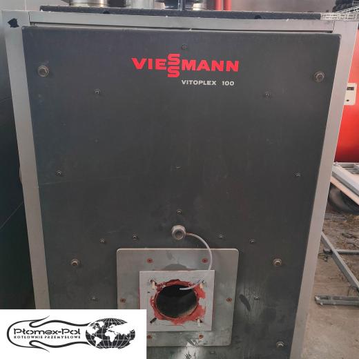Kocioł przemysłowy Viessmann Vitoplex 100 o mocy 1120 kW, model olejowo-gazowy, widok z przodu, zdjęcie z oferty Płomex-Pol