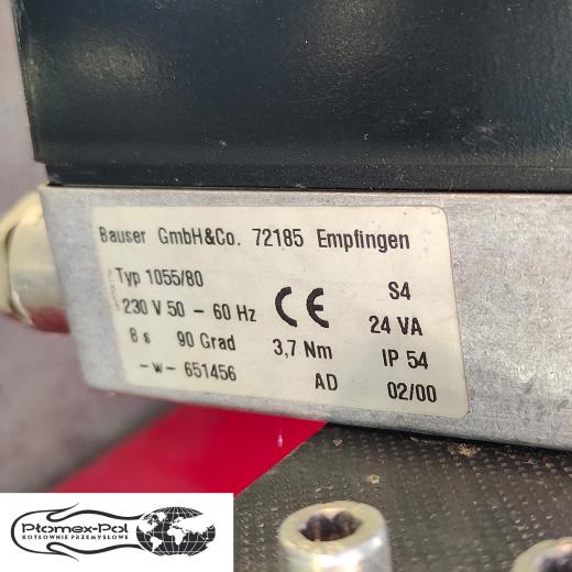 Tabliczka znamionowa siłownika Bauser Typ 1055/80 palnika gazowego Weishaupt G5/1-D.