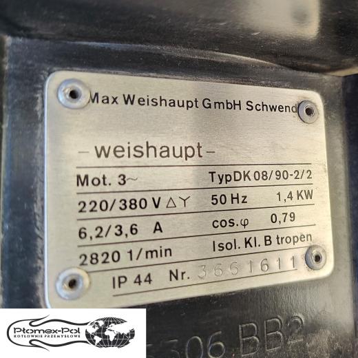 Tabliczka znamionowa silnika palnika gazowego Weishaupt G5/1-D o mocy 175-940 kW oferowanego przez Płomex-Pol.