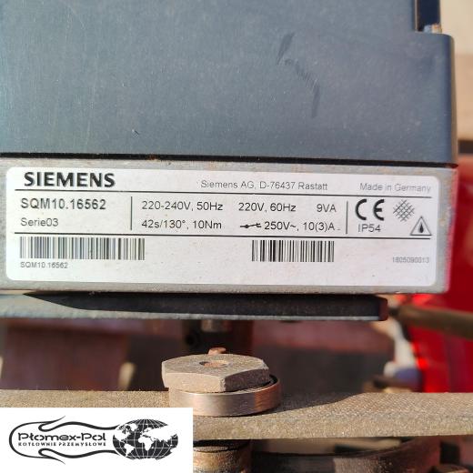 Tabliczka znamionowa siłownika Siemens SQM10.16562 w używanym palniku gazowym Weishaupt G7/1-D o mocy 250-1550 kW z oferty Płomex-Pol.
