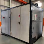 Wynajem kontenerowej kotłowni na olej opałowy 250 kW, mobilny agregat grzewczy w obudowie kontenerowej.