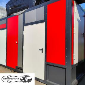 Mobilna kotłownia kontenerowa 600 kW – rozwiązanie kontenerowe od Plomex-Pol do ogrzewania CO i wody CWU na olej opałowy.