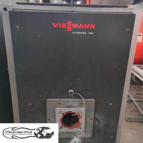 Kocioł przemysłowy Viessmann Vitoplex 100 o mocy 1120 kW, model olejowo-gazowy, widok z przodu, zdjęcie z oferty Płomex-Pol