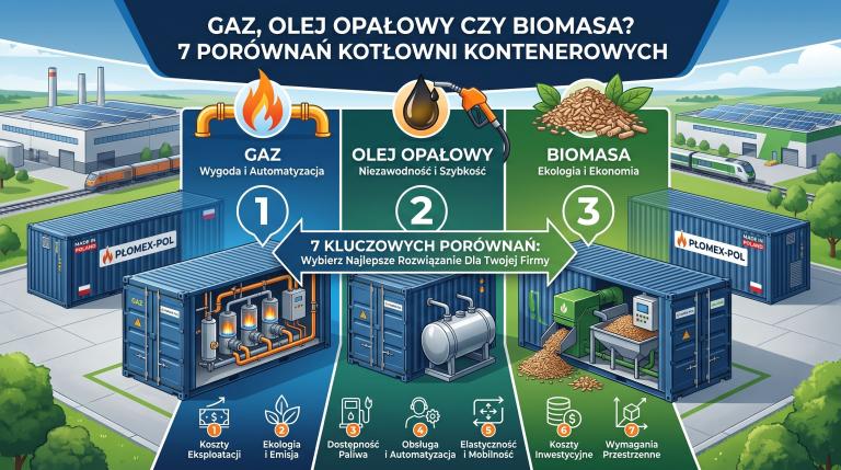 Gaz, olej opałowy czy biomasa? 7 porównań kotłowni kontenerowych